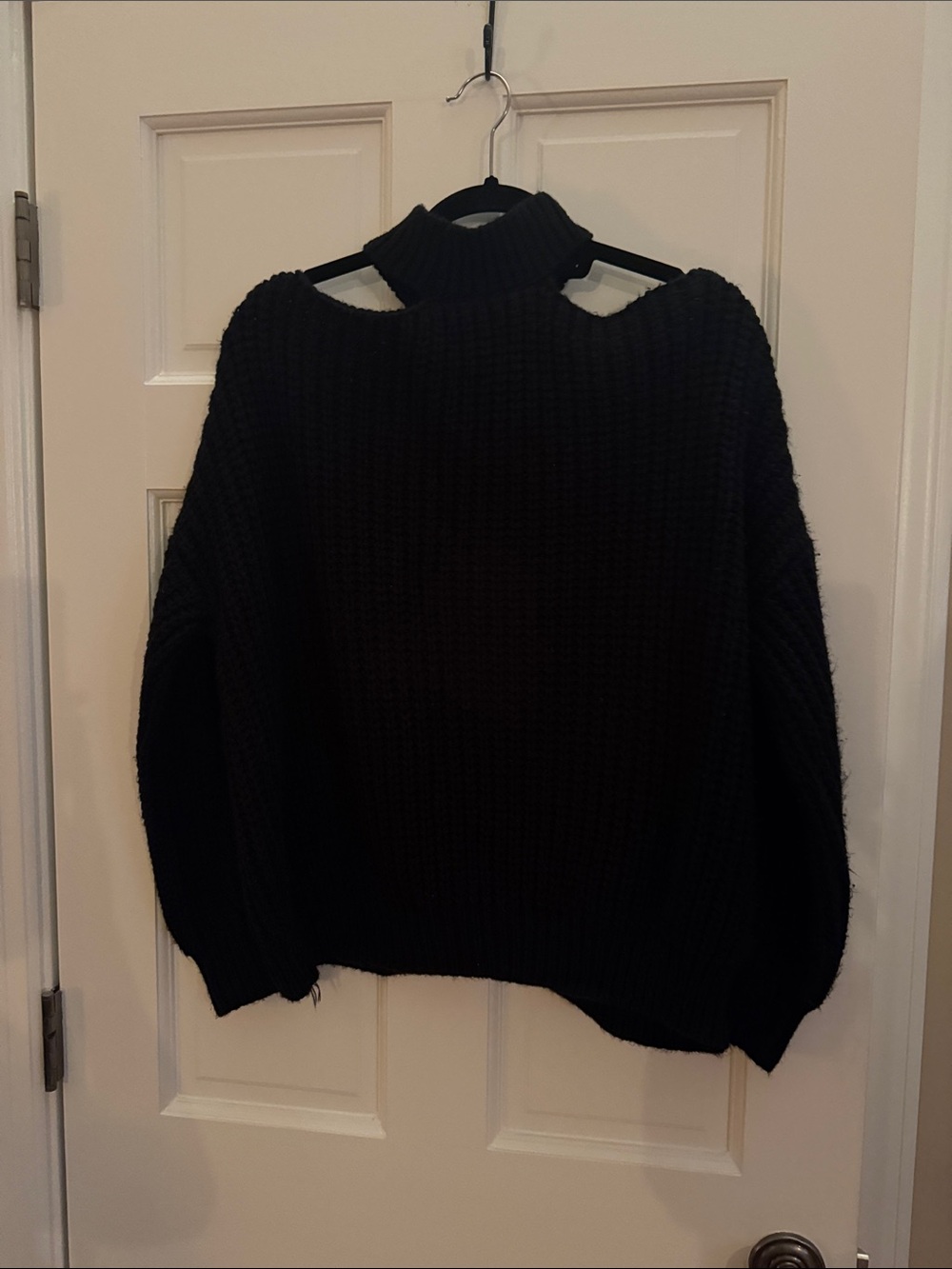 Black Cutout Neck Ribbed Knit Sweater - Women